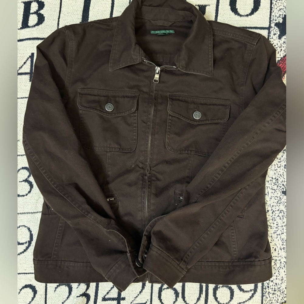 Ralph Lauren Brown Zip-Up Jacket Womens Medium 100% Cotton